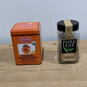 2 Sealed Tea Bag Canisters: Organic Ginger Mango Green Tea & Black Tea + Vanilla